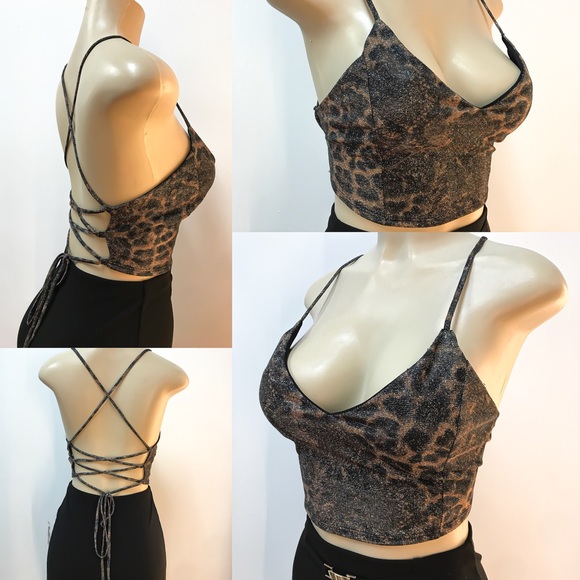 Windsor Tops - ‼️Sparkle Glitter Leopard Laced Back Crop Top